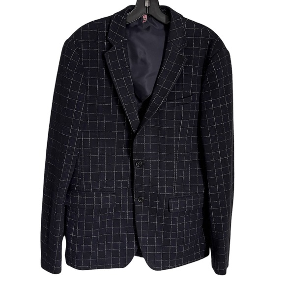 ZARA WINDOWPANE NAVY BLAZER - Picture 1 of 13